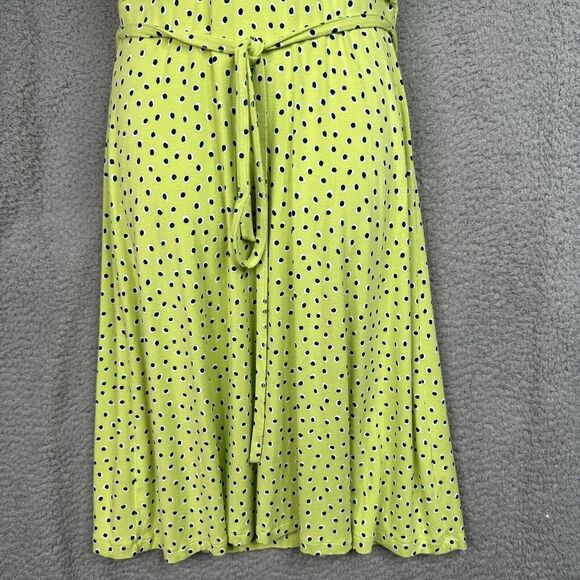 Lands End Dress Womens Jersey Knit Small 6-8 Surplice Faux Wrap Green Polka Dots - Picture 5 of 15